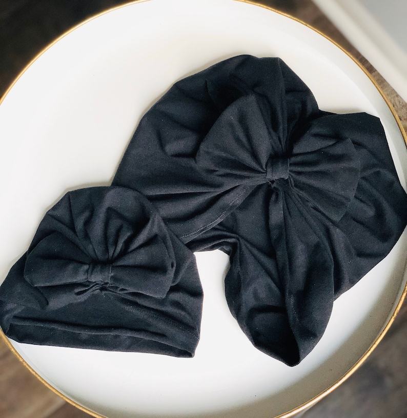baby shower gift Stretchy Top Knot or Bow Baby Turban Hat Head Wrap Toddler Stretchy Turban for Women in chemo new mom Black Newborn