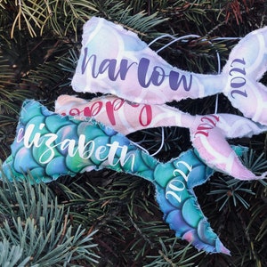 Hand Sewn Mermaid Tail Personalized Ornaments custom with name and year | Mermaid Christmas Ornaments | Gift For Her | Handmade Gift