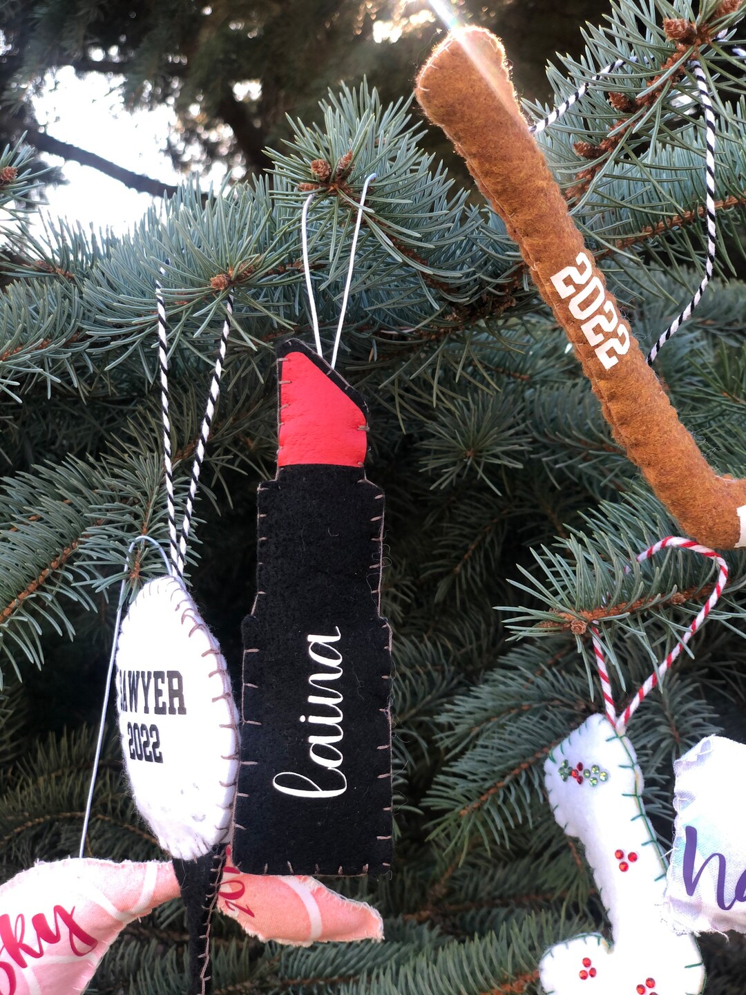 Hand Sewn Felt Make up Shaped Ornaments Custom With Name and Date