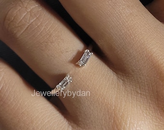 Open Cuff Lab Grown Diamond Wedding Band, 14K Gold Stackable Ring, Minimalist Open Gap Wedding Ring, Women Wedding Ring, Gift For Her