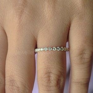 Dainty Bubble Prong Moissanite Eternity Engagement Ring, 14K White Gold Thin Stacking Wedding Ring, Minimalist Anniversary Gift For Her