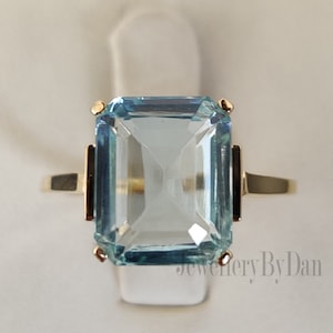 4 Ct Emerald cut Aquamarine Engagement Ring, Solid 14K White Gold, Engagement Ring, Solitaire Wedding Ring, Luxury Ring, Dainty Ring, Gifts image 7