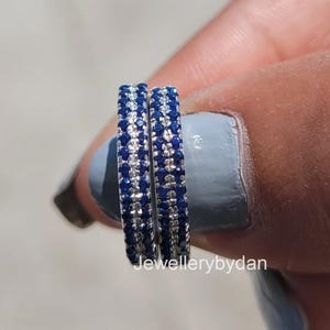 Blue Sapphire Huggie Earrings, 14K Gold Diamond Hoop Earrings, Minimalist Dailywear Earrings, Gemstone Hoop Earrings, Gift for Her