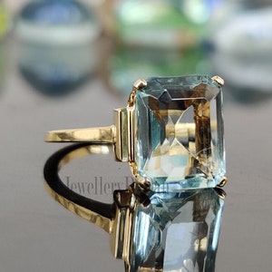 4 Ct Emerald cut Aquamarine Engagement Ring, Solid 14K White Gold, Engagement Ring, Solitaire Wedding Ring, Luxury Ring, Dainty Ring, Gifts image 3