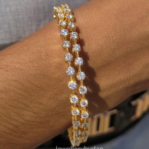 14k Yellow Gold Unique Wedding Bangle, Round Cut Moissanite Diamond Wedding Bangle, Anniversary Gift, Customized Bangles For Women