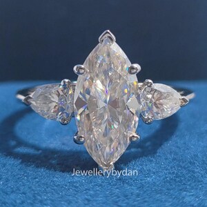 Marquise cut Moissanite Engagement Ring, 14K White Gold Marquise Cut Wedding Ring, Three Stone Ring,  Anniversary gifts For Her