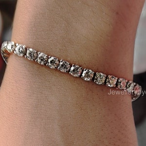 Full Eternity Round Cut Moissanite Bracelet, 14K White Gold Tennis Lock Set Bracelet, Elegant Proposal Bracelet, Anniversary Gift for Her