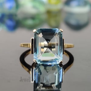 4 Ct Emerald cut Aquamarine Engagement Ring, Solid 14K White Gold, Engagement Ring, Solitaire Wedding Ring, Luxury Ring, Dainty Ring, Gifts image 2