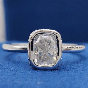 Elegant Cushion Cut Moissanite Engagement Ring, 14K White Gold Hidden Halo Wedding Ring, Bridal Ring, Anniversary Gift for Her