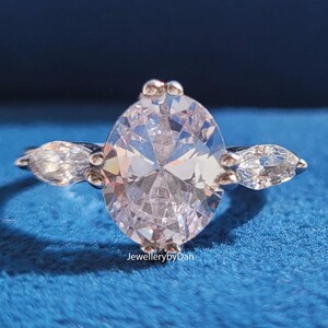 Three Stone Oval Moissanite Engagement Ring, 14K White Gold Wedding Ring, Vintage Bridal Jewelry, Anniversary Gift for Her