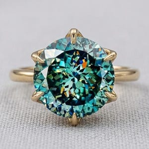 Antique 10 MM Portuguese Cyan Blue Moissanite Engagement Ring, Solitaire Wedding Ring, Rose/Yellow Gold, Birthday Gift For Her