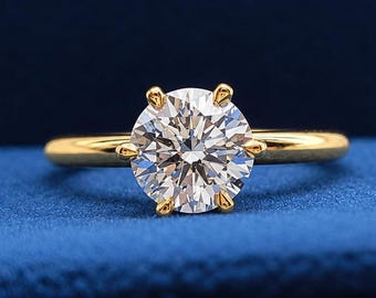 Anillo de compromiso con diamante sintético de talla redonda, solitario de 6 puntas, anillo de diamante de 1 quilate con certificación IGI, anillo de promesa nupcial clásico.