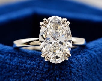Anillo de compromiso ovalado de moissanita, anillo solitario de 2 quilates, engaste de garras, joyería nupcial minimalista, alternativa al diamante.