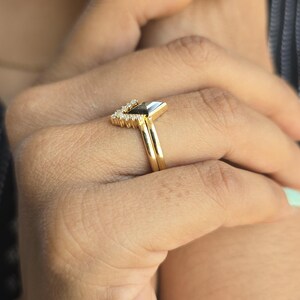 Kite Shape Salt and Pepper Diamond Engagement Ring Set, 14K Gold Ring, Geometric Ring with Chevron Diamond Band, Bridal Ring, Gift for Her image 10