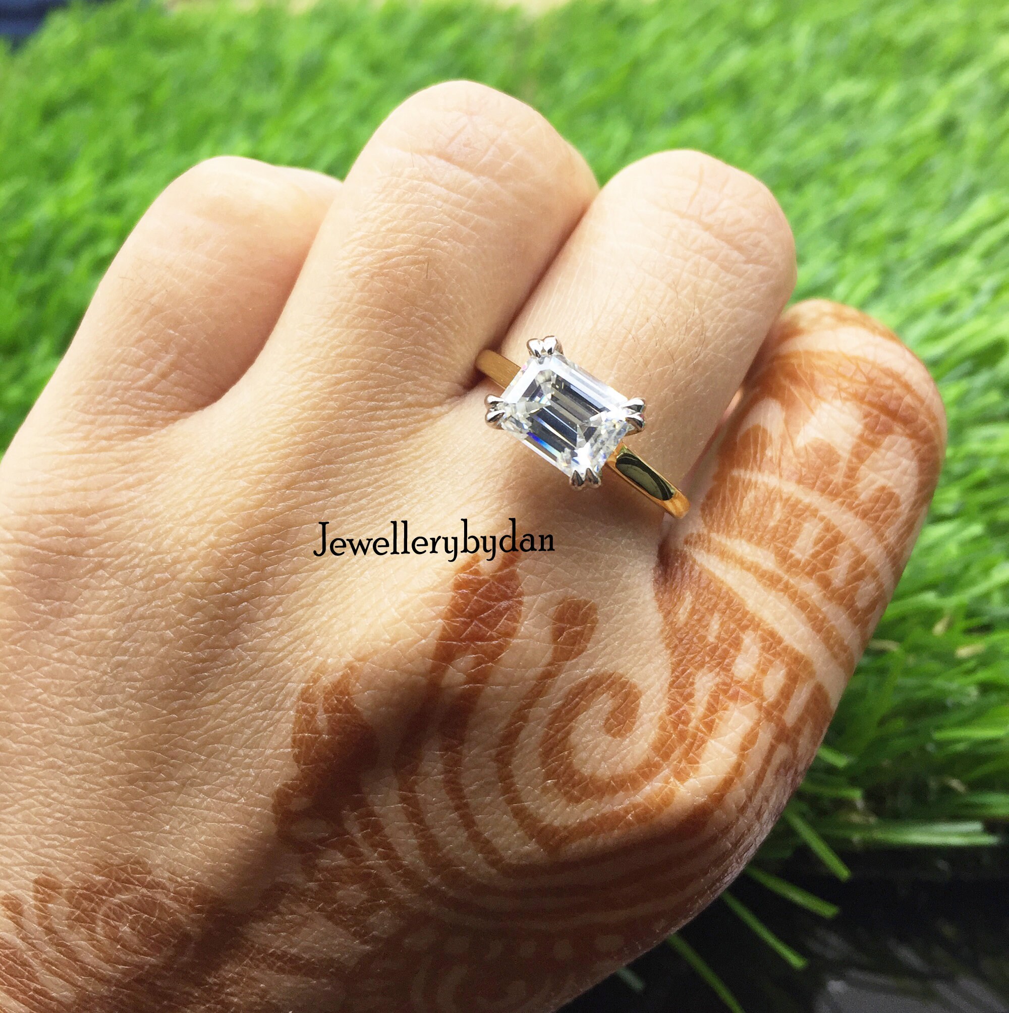 East West Set Engagement Ring 3 ct White Emerald Cut Etsy