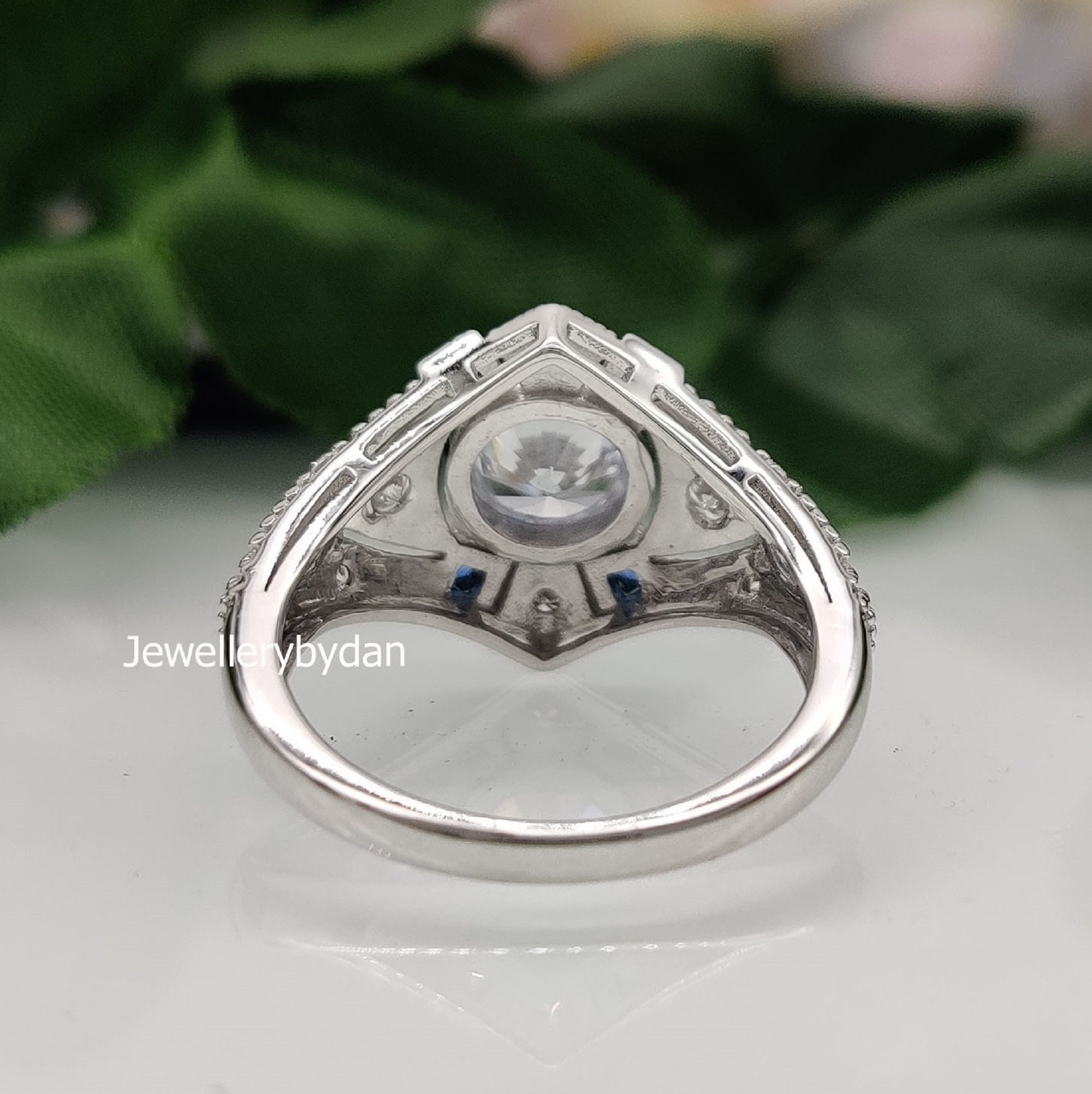 Art Deco Moissanite Engagement Ring, Round Cut Alternative Wedding Band,  14K White Gold Milgrain Proposal Ring, Vintage Gift for Her - Etsy, image size:2000x2004