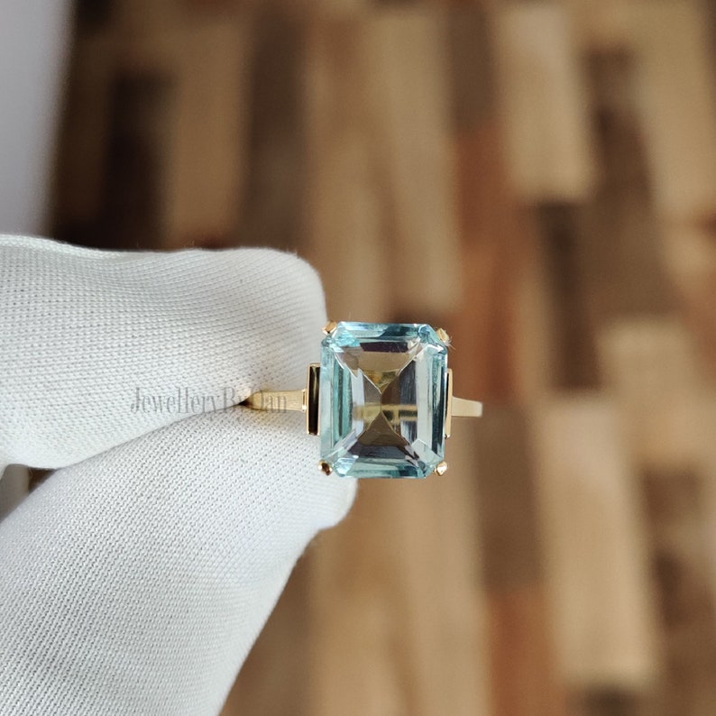 4 Ct Emerald cut Aquamarine Engagement Ring, Solid 14K White Gold, Engagement Ring, Solitaire Wedding Ring, Luxury Ring, Dainty Ring, Gifts image 1