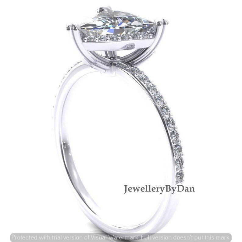 1.70 Ct Trillion Cut Moissanite Solitaire Halo Engagement Ring With Unique Leaf Prongs 14K White Gold Ring Anniversary Gift For Her
