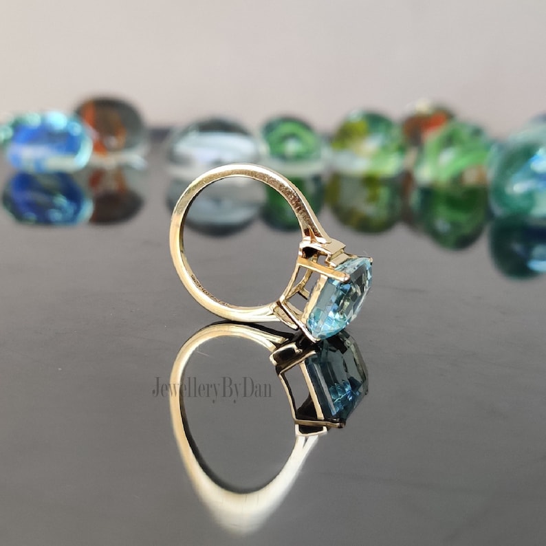 4 Ct Emerald cut Aquamarine Engagement Ring, Solid 14K White Gold, Engagement Ring, Solitaire Wedding Ring, Luxury Ring, Dainty Ring, Gifts image 6