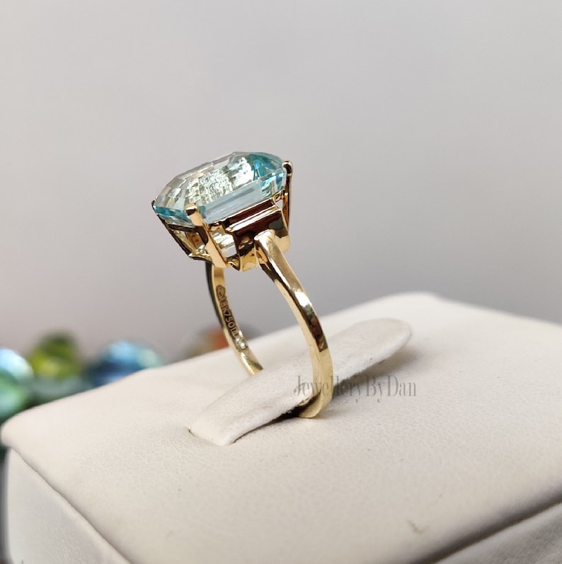 4 Ct Emerald cut Aquamarine Engagement Ring, Solid 14K White Gold, Engagement Ring, Solitaire Wedding Ring, Luxury Ring, Dainty Ring, Gifts image 9