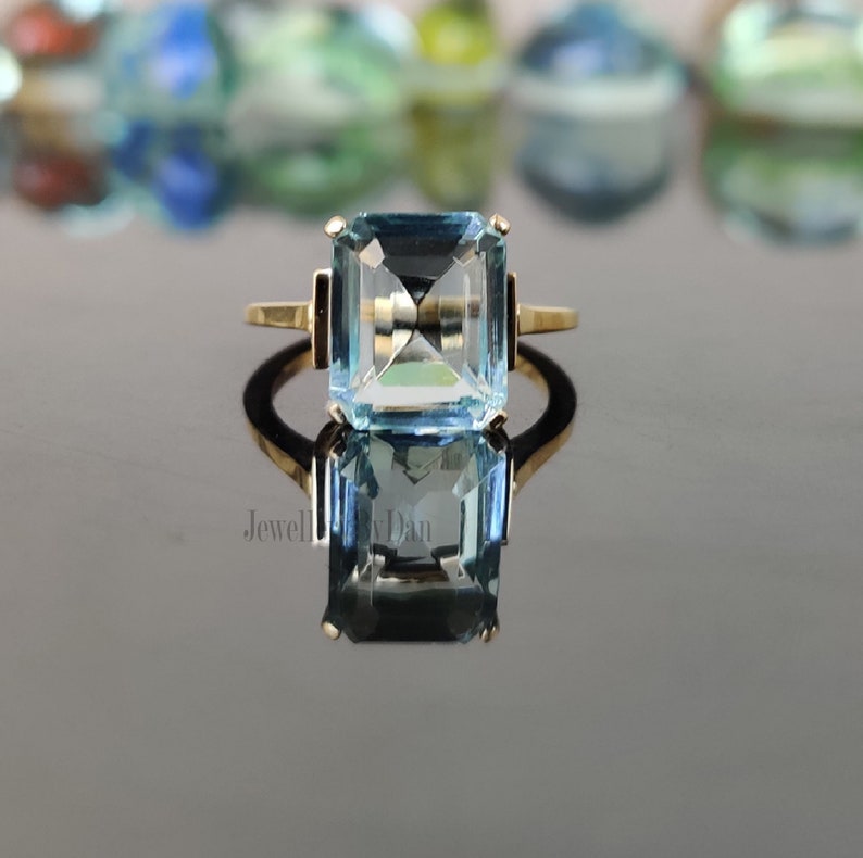 4 Ct Emerald cut Aquamarine Engagement Ring, Solid 14K White Gold, Engagement Ring, Solitaire Wedding Ring, Luxury Ring, Dainty Ring, Gifts image 2