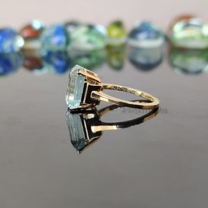 4 Ct Emerald cut Aquamarine Engagement Ring, Solid 14K White Gold, Engagement Ring, Solitaire Wedding Ring, Luxury Ring, Dainty Ring, Gifts image 5