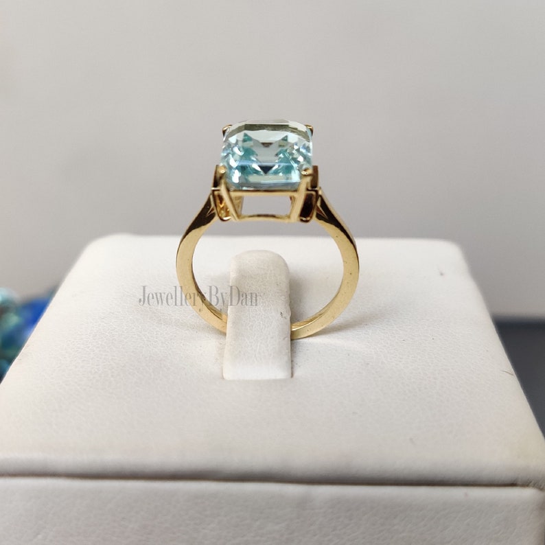 4 Ct Emerald cut Aquamarine Engagement Ring, Solid 14K White Gold, Engagement Ring, Solitaire Wedding Ring, Luxury Ring, Dainty Ring, Gifts image 8