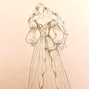 カスタムオーダー!!! 花柄シフォンの長袖プロムドレス。カスタムのブラッシュエルフウェディングドレス。ユニークな刺繍入りレースアップコルセットフォーマルドレス。