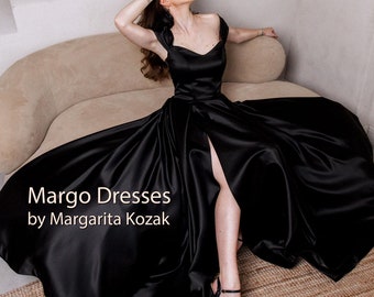 Black satin off shoulder formal dress &quot;Gothic Princess&quot;. Satin lace up corset bridesmaid dress. Goth long black wedding guest dress.