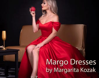 Red Satin Prom Dress: Lace-Up Corset, Off-Shoulder Slit Gown