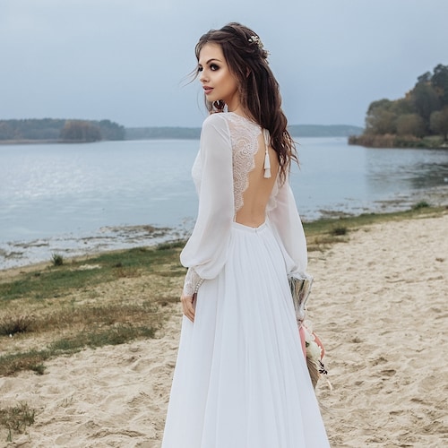 boho beach wedding dress with sleeves