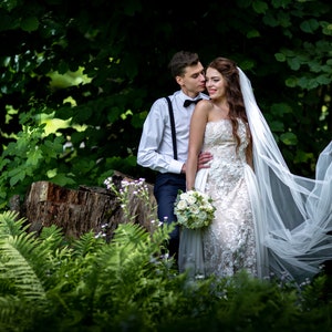 Floor length sheer long wedding veil. Simple short wedding veil. Long drop bridal veil. image 3