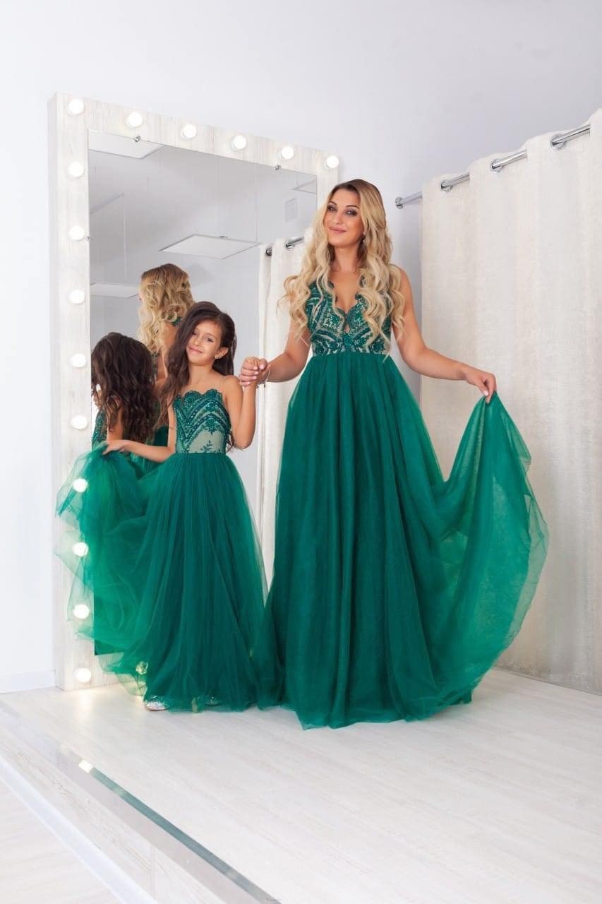 emerald green pageant dress Dark Green Long A-Line Prom Dress Hot Pink / 6 main image 1