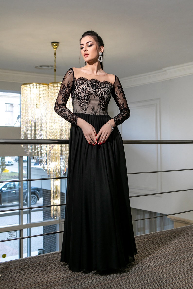 Christmas sale Evening Dress Black Queen Bridesmaid Floor Etsy