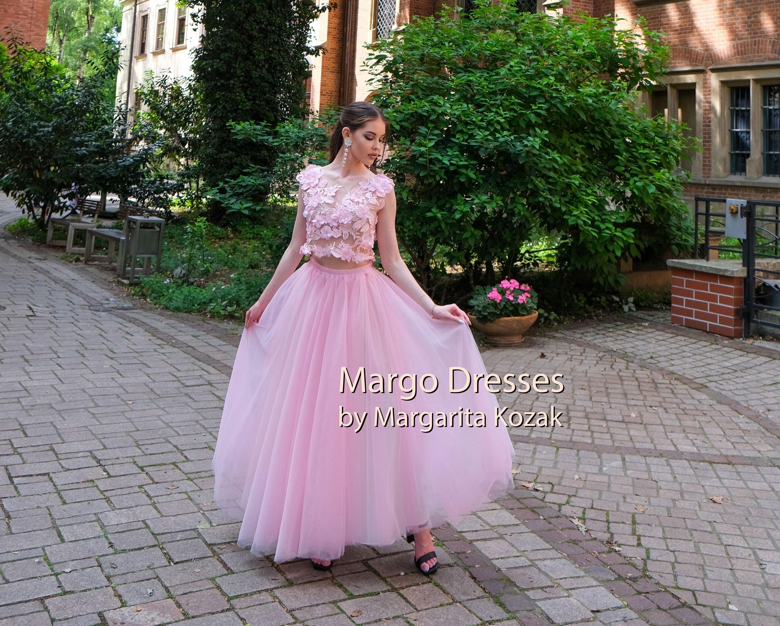 Pink Floral Lace Crop Top and Tulle Tutu Prom Dress - Etsy
