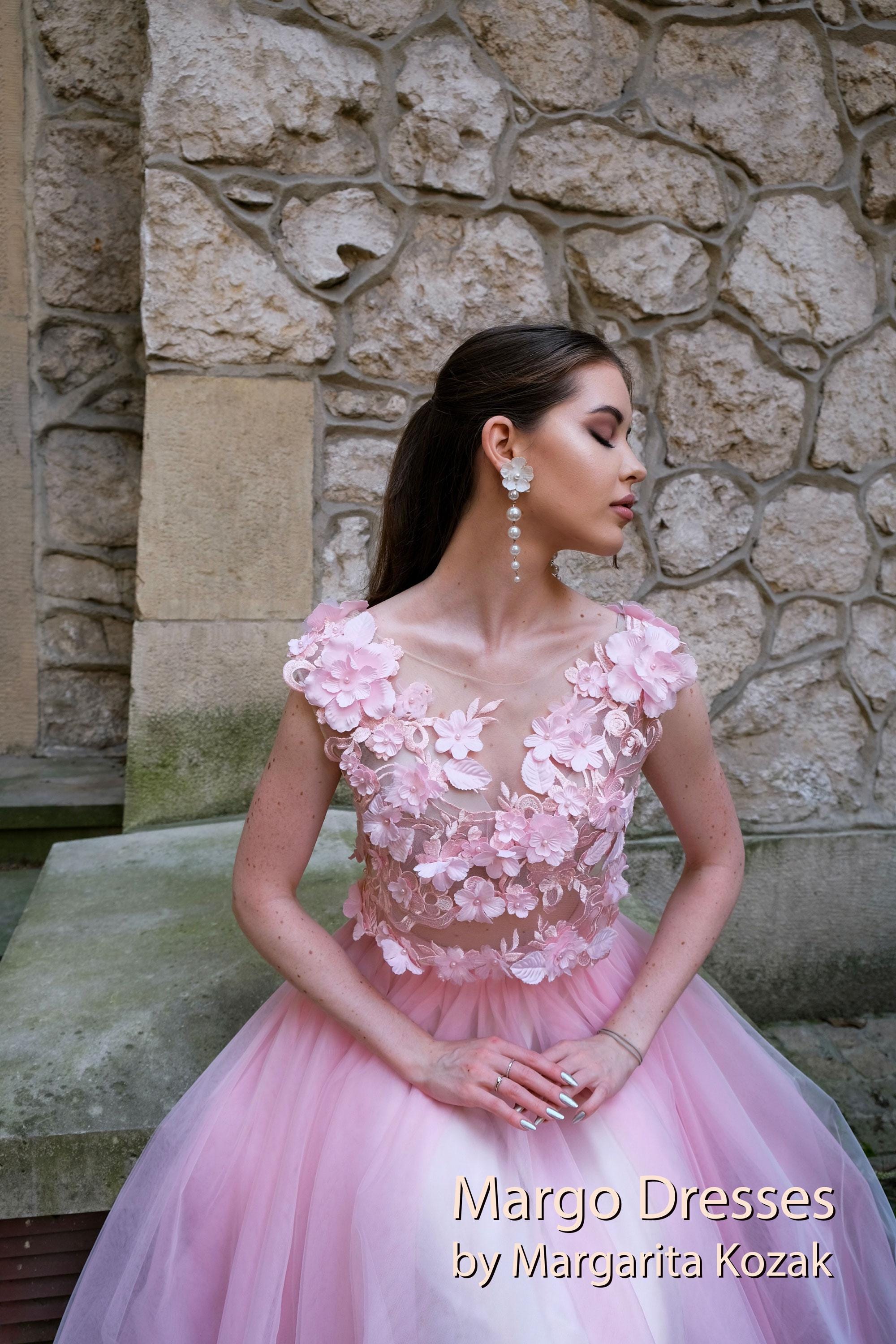 Pink Floral Lace Crop Top and Tulle Tutu Prom Dress - Etsy