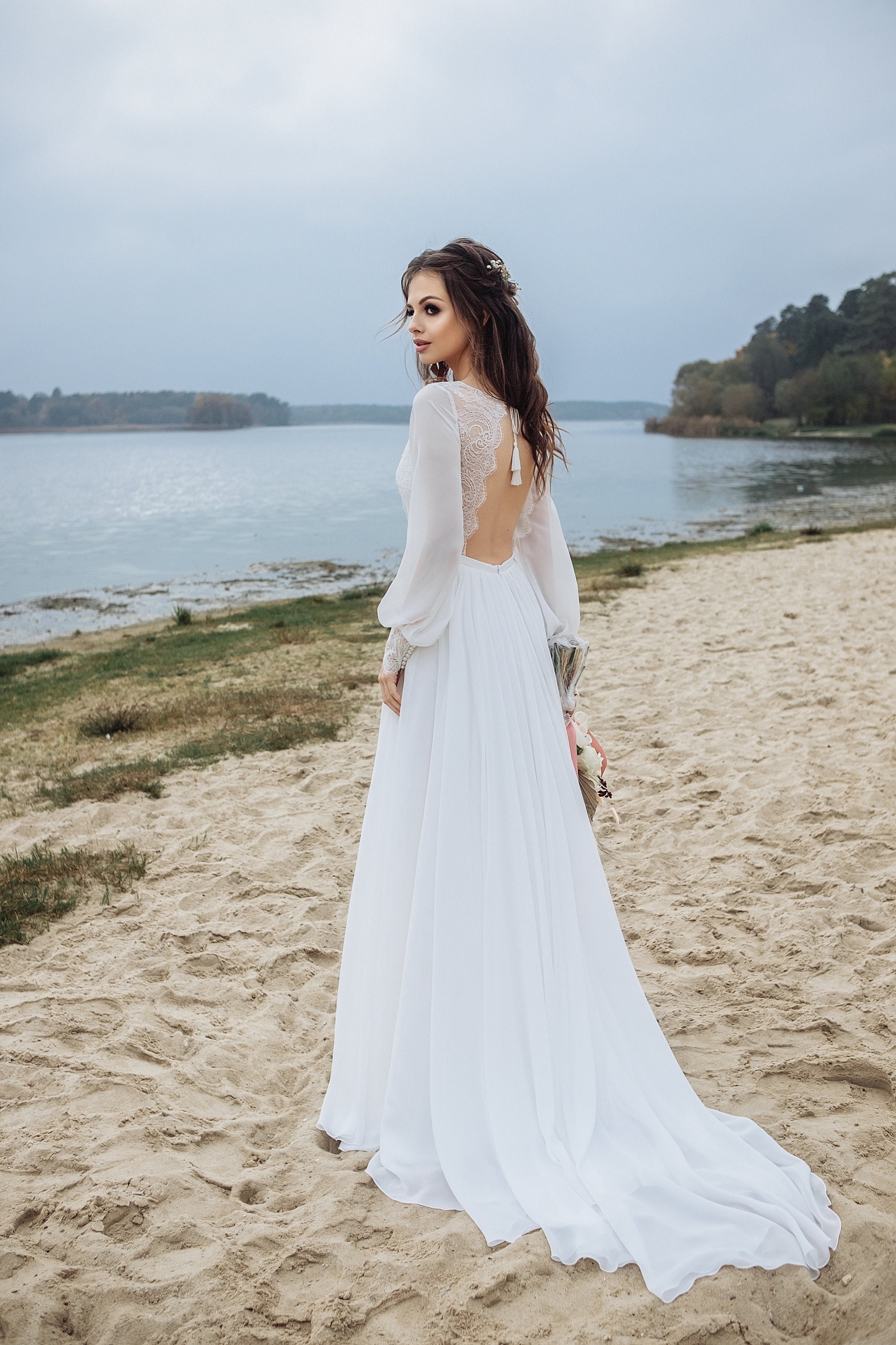 wedding dress in the beach