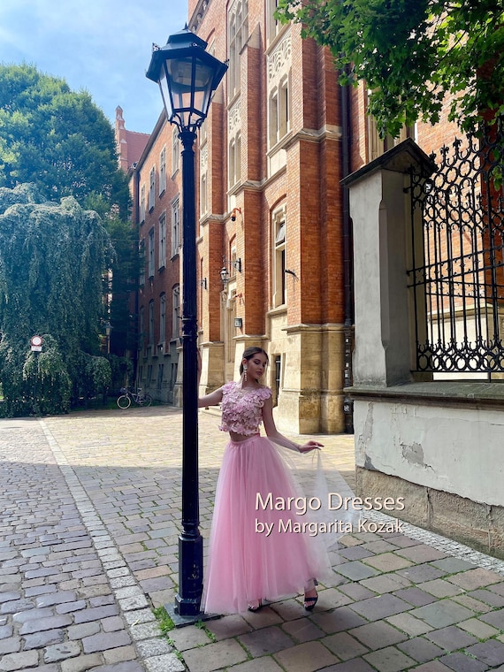 chinese dress ladies Light Pink V Neck Sleeveless Tulle Prom Dress with Flowers and Beads U –  cherishgirls