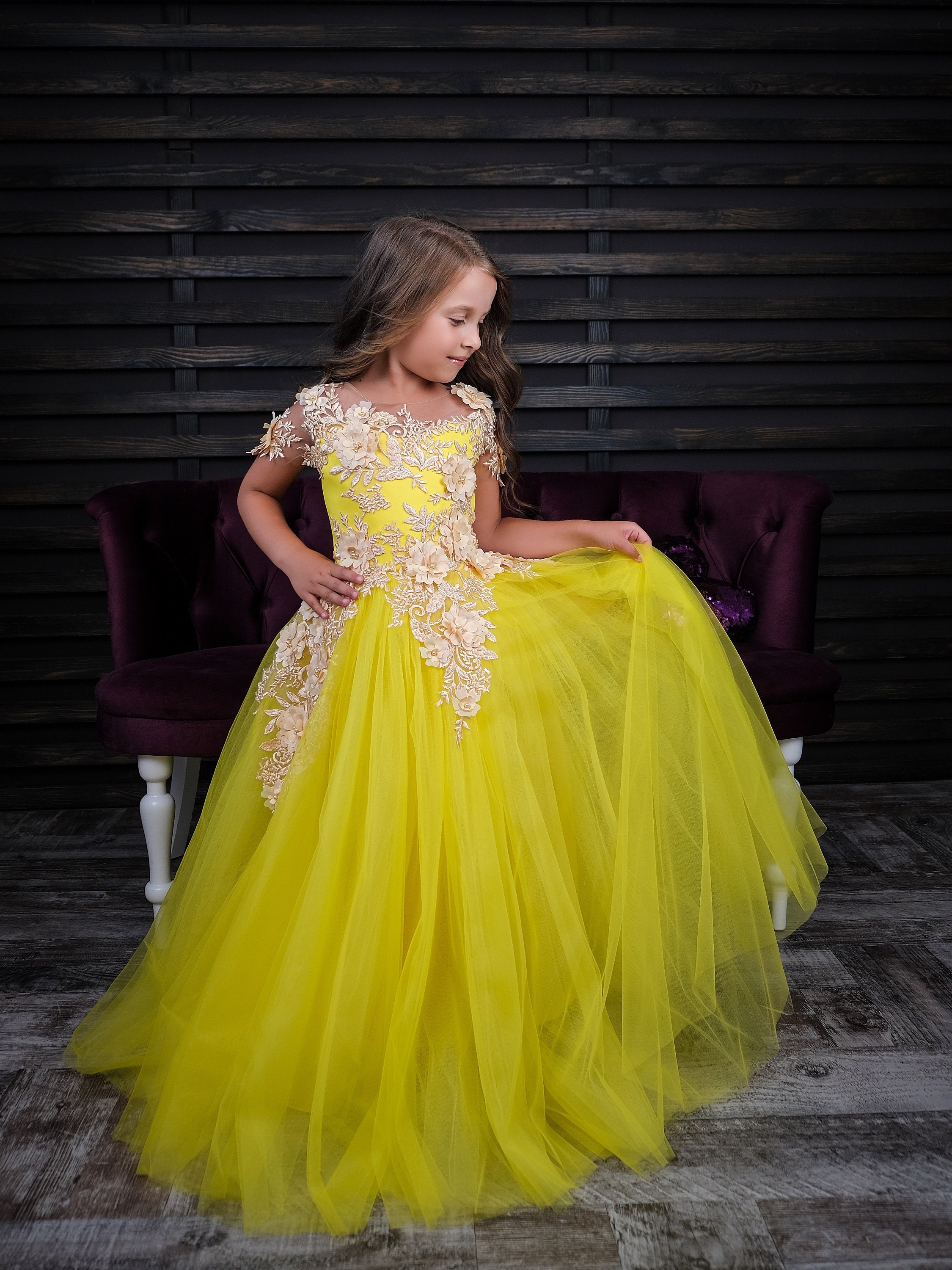 Yellow Puffy Little Kids Birthday Party Dresses Jewel Neck Ruffles Mother  And Girl Princess Flower Girls Gowns Toddler Prom Dress From Verycute,  $35.93 | DHgate.Com