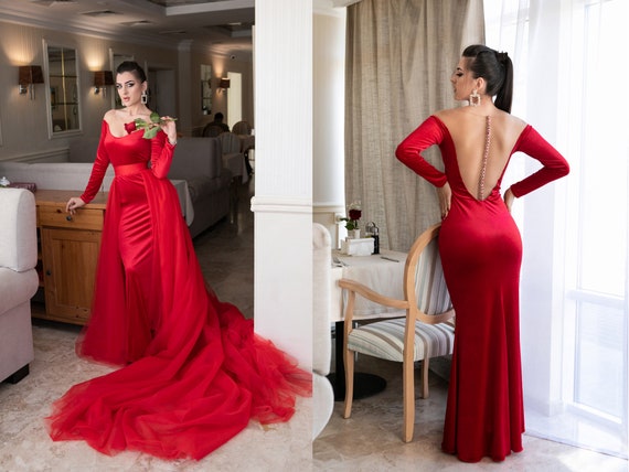 Nykha Red Backless Mermaid Dress | Boutique 1861