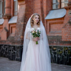 Floor length sheer long wedding veil. Simple short wedding veil. Long drop bridal veil. image 8