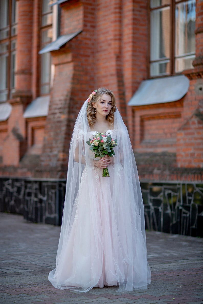 Floor length sheer long wedding veil. Simple short wedding veil. Long drop bridal veil. image 8