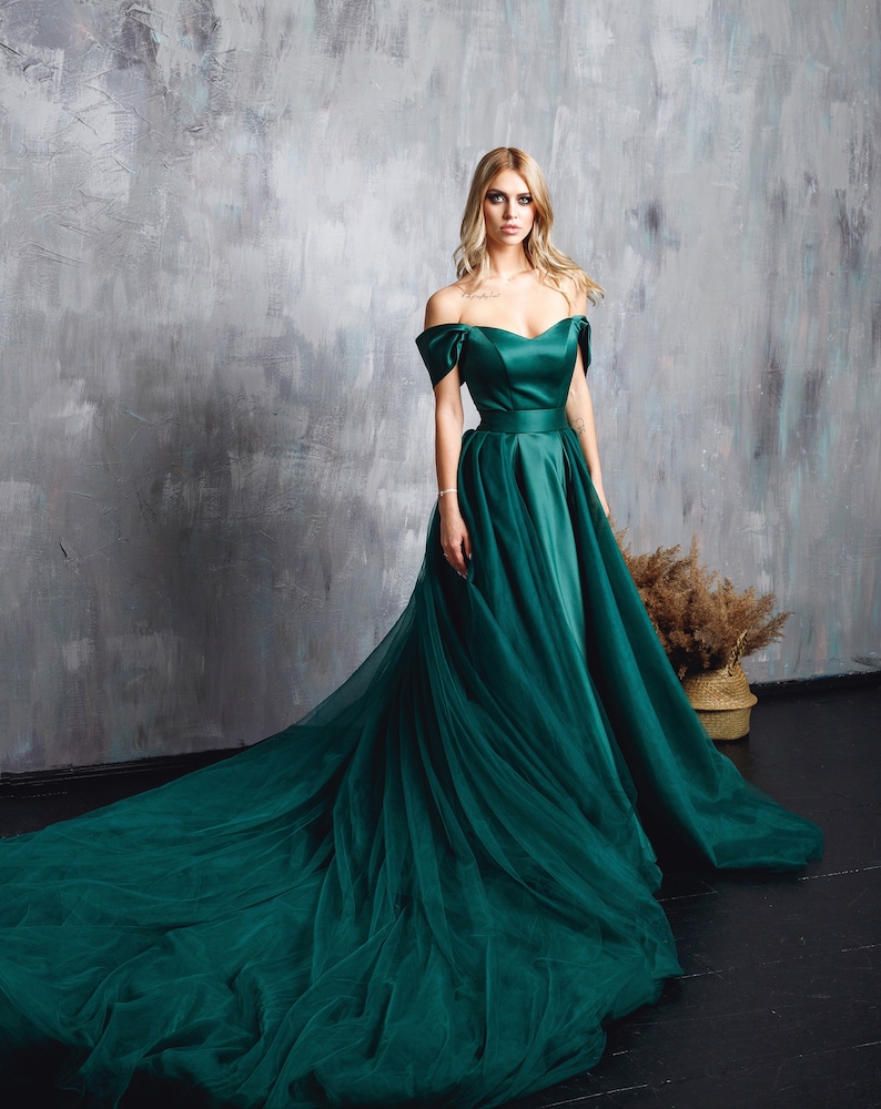 Emerald Green Satin Corset Wedding Guest Dress. 2 in 1 - Etsy
