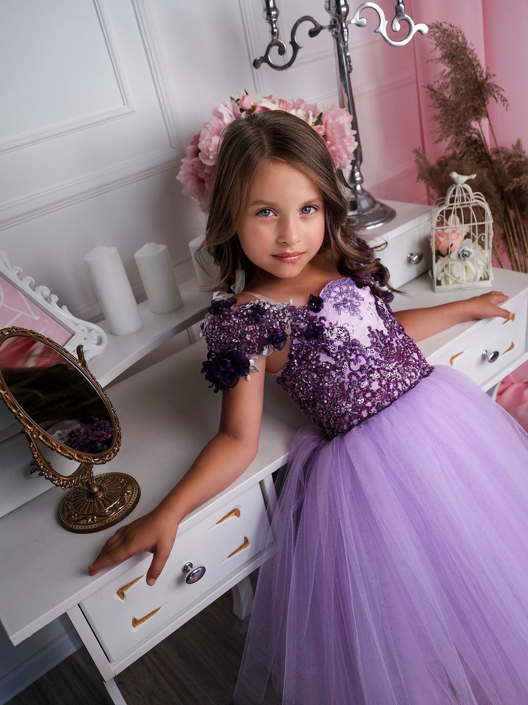 Purple Lavender Princess Tutu anniversaire, mariage, robe de fille à fleurs Tutu  violet lavande Robes de fille à fleurs -  France