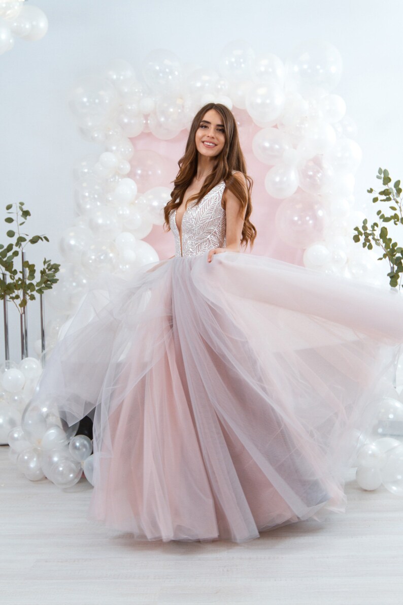 10 sizes IN STOCK Evening Prom Dress Morning Haze Bridesmaid Floor Length Flowy Pinky Gray Cute Custom Made Formal Dress 8 ready to ship