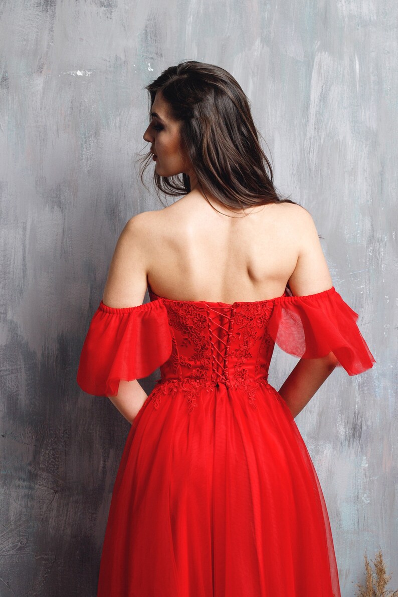 Evening Dress Passion Carmen. Red Tulle Wedding Guest dress. Etsy