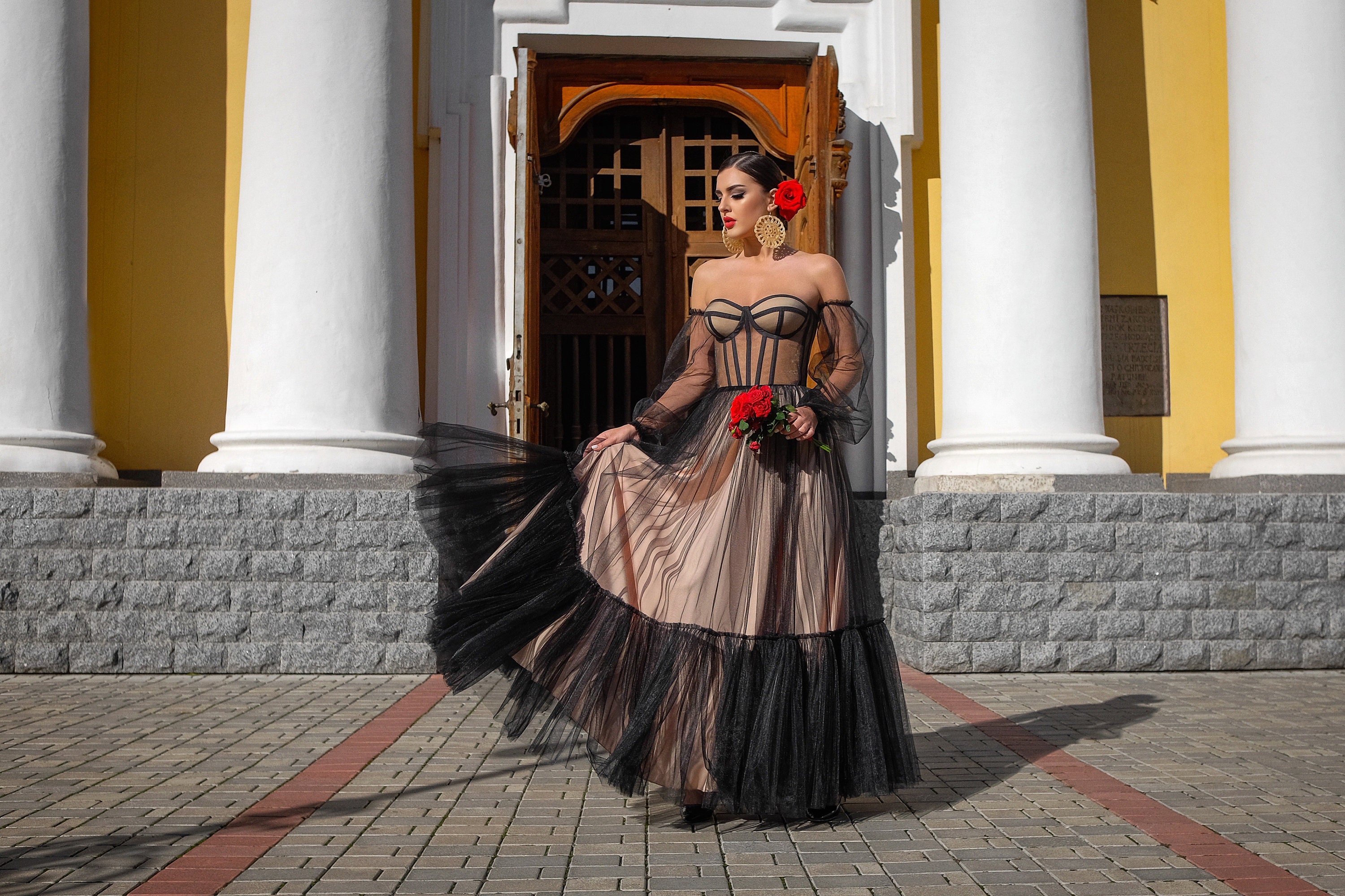 Ombre Black and Beige Tulle Sexy Cups Corset Prom Dress Ombre Black and Beige Tulle Sexy Cups Corset Prom Dress