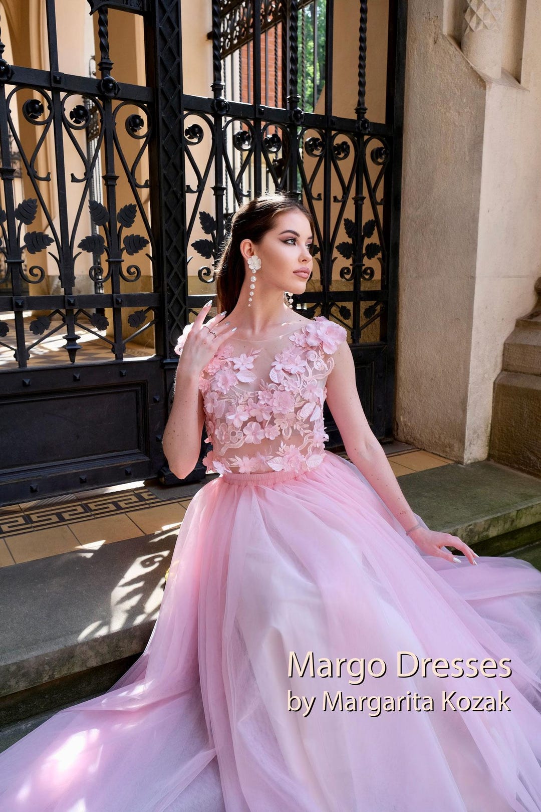 Floral Formal Tutu Skirt Pink Floral Lace Crop Top And Tulle Tutu