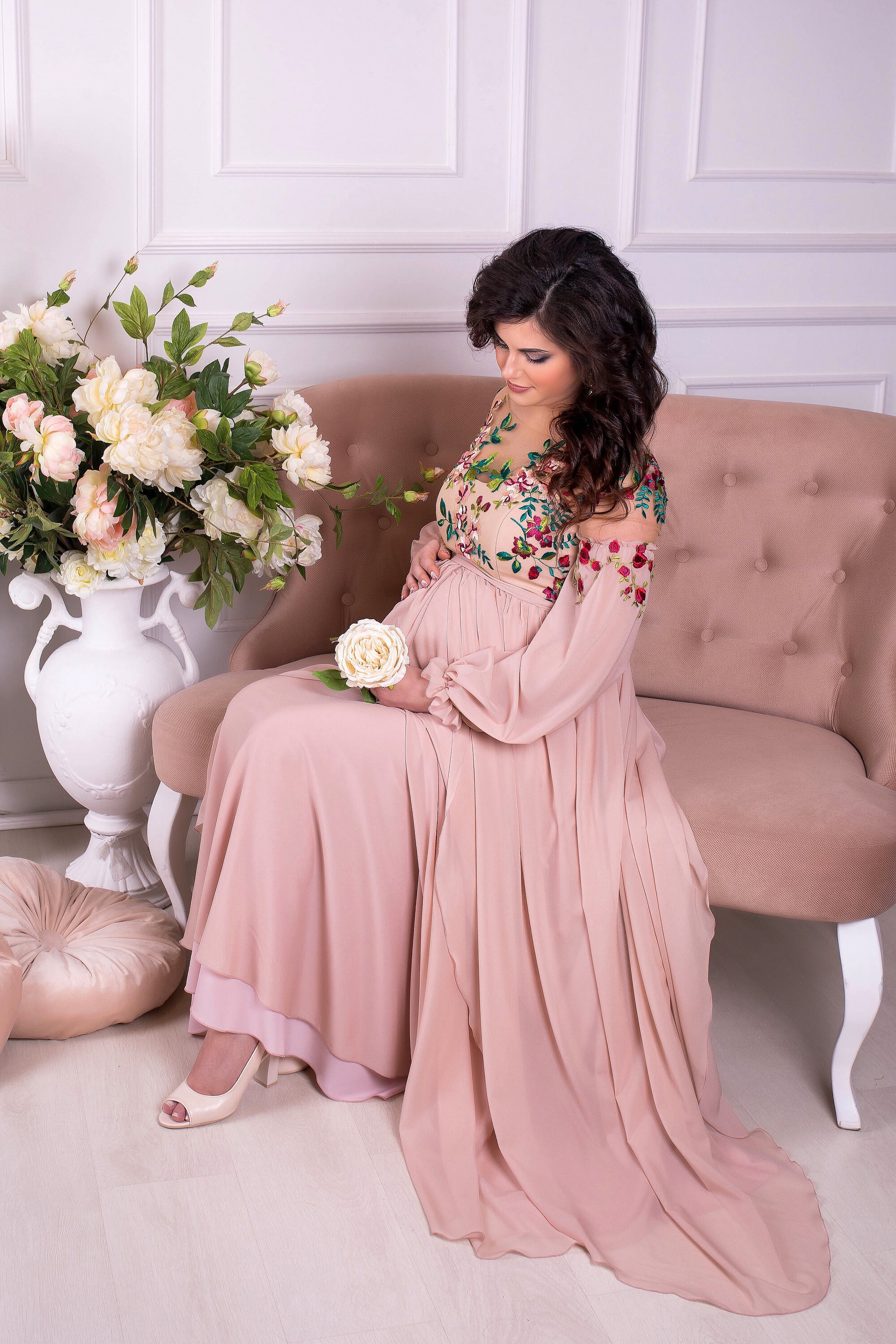 sachin and babi light blue dress pretty KALANI|Plus Size Long Lace Sleeve Maternity Formal Dresses