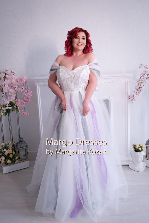 Fairy Ombre Colorful Tulle Wedding Dress With Floral Glitter